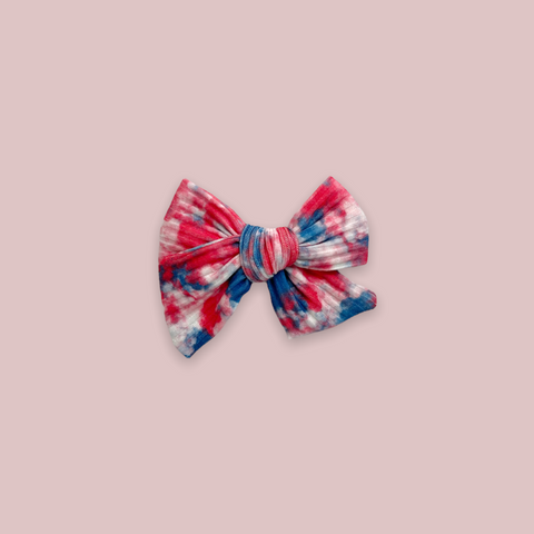 Red and Blue Tie Dye Pinwheel Fabric Bow
