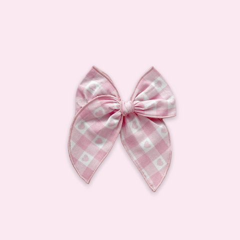 Pink Gingham Heart Fable Bow