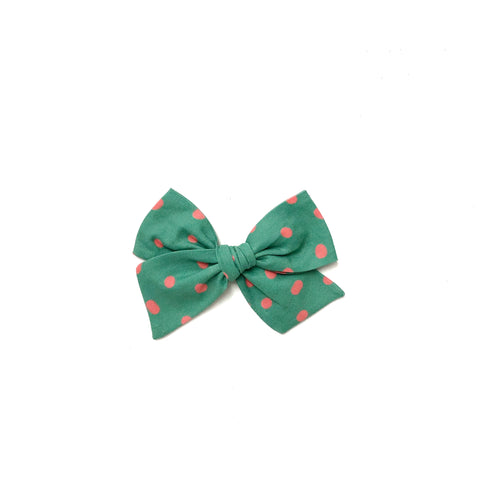 Green and Pink Polka Dot Pinwheel Fabric Bow