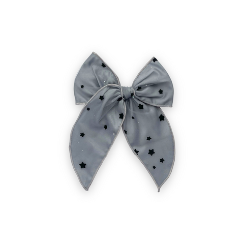 Large Gray and Black Glitter Star Satin & Tulle Fable Bow